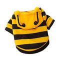 Yellow and black striped bee antenna hoodie for small dogs and cats with flexible antennae and back belt hook