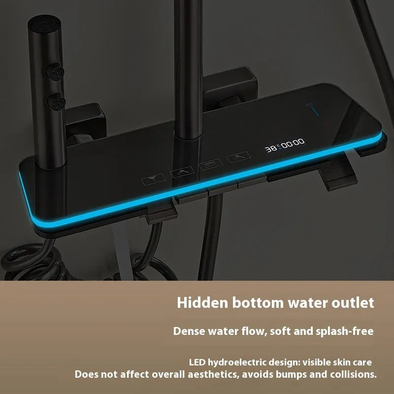 Aluminium digital display shower head set with temperature control and four hot/cold gear settings