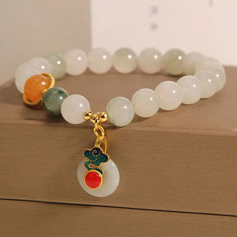 Ice Jade Crystal Bracelet for women with pearl accents and Xiangyun jade buckle in retro style