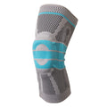 Sky blue silicone grip knee pads for sports, shown in sizes S, M, L, and XL.