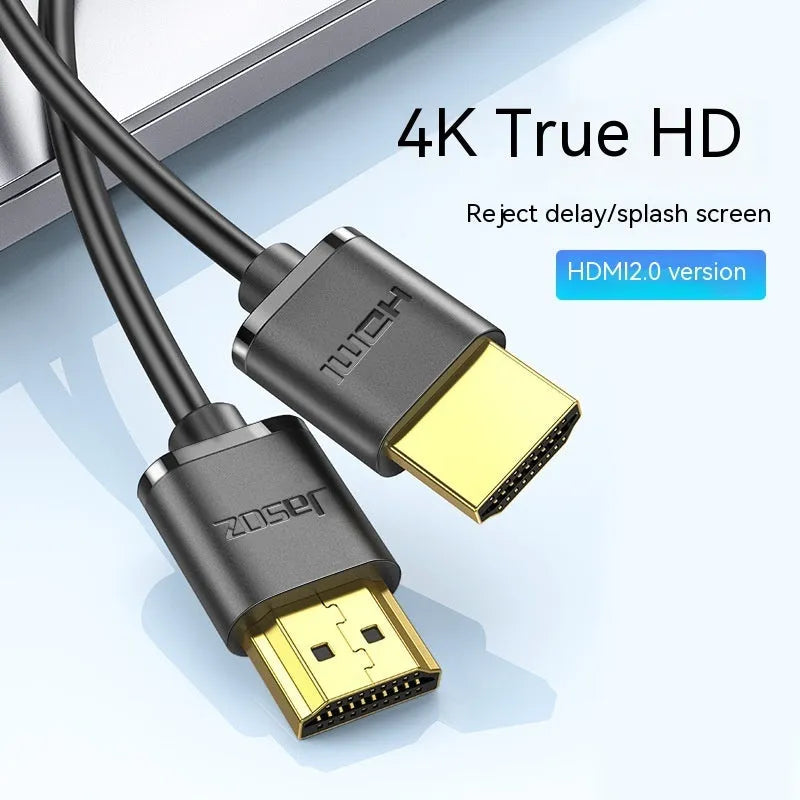 Flexible HDMI video cable with gold-plated connectors and hairline rule design, available in multiple lengths.