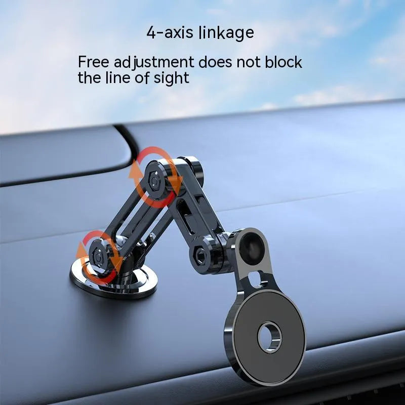 Black magnetic car phone holder with dashboard clip for secure smartphone mounting during driving