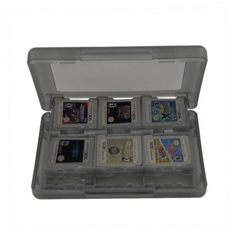 NDS 3DS game card storage box showing 28-card capacity with black, blue, pink, white colour options