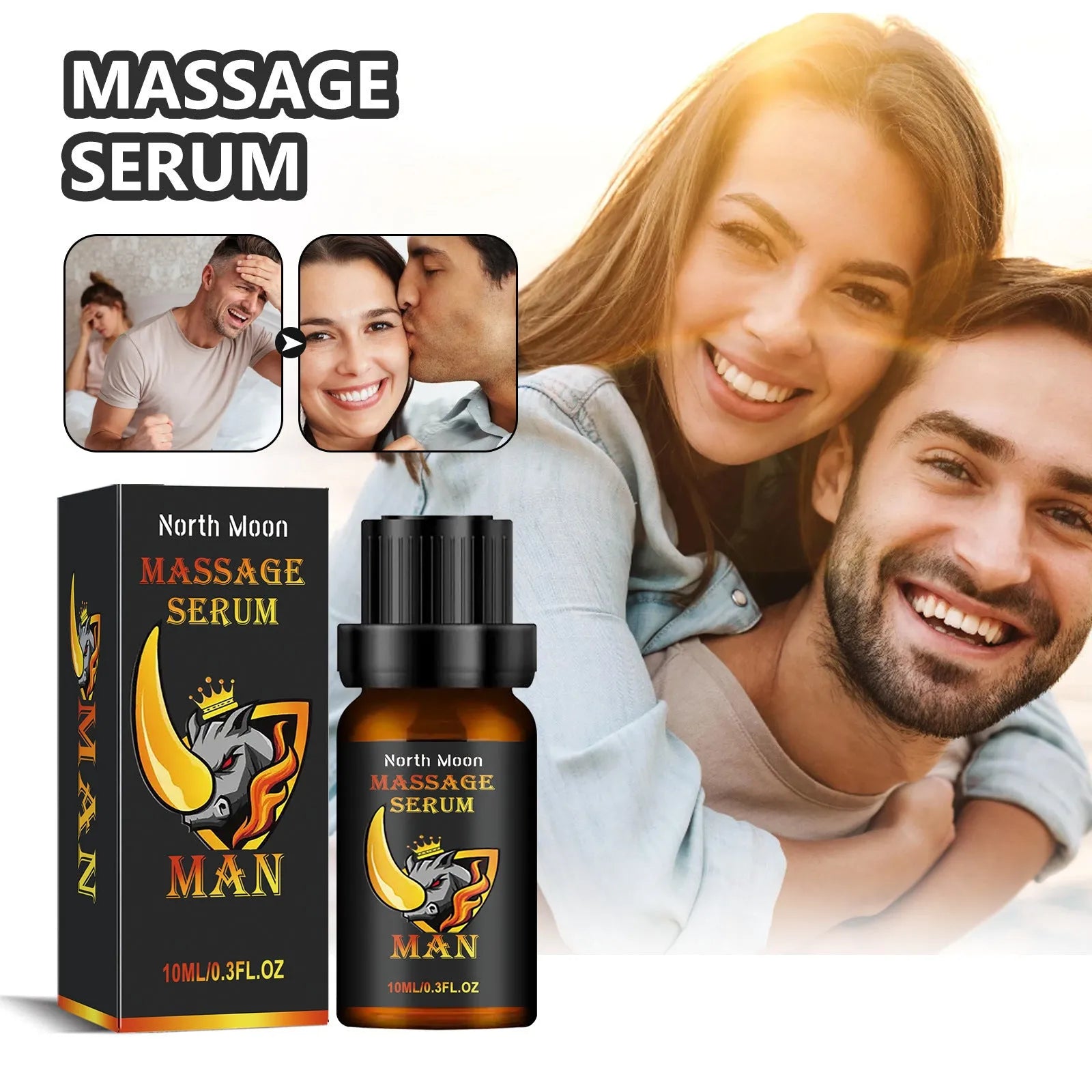 10ml bottle of men's massage essential oil with mineral oil, jojoba oil, and ginger root oil for external application