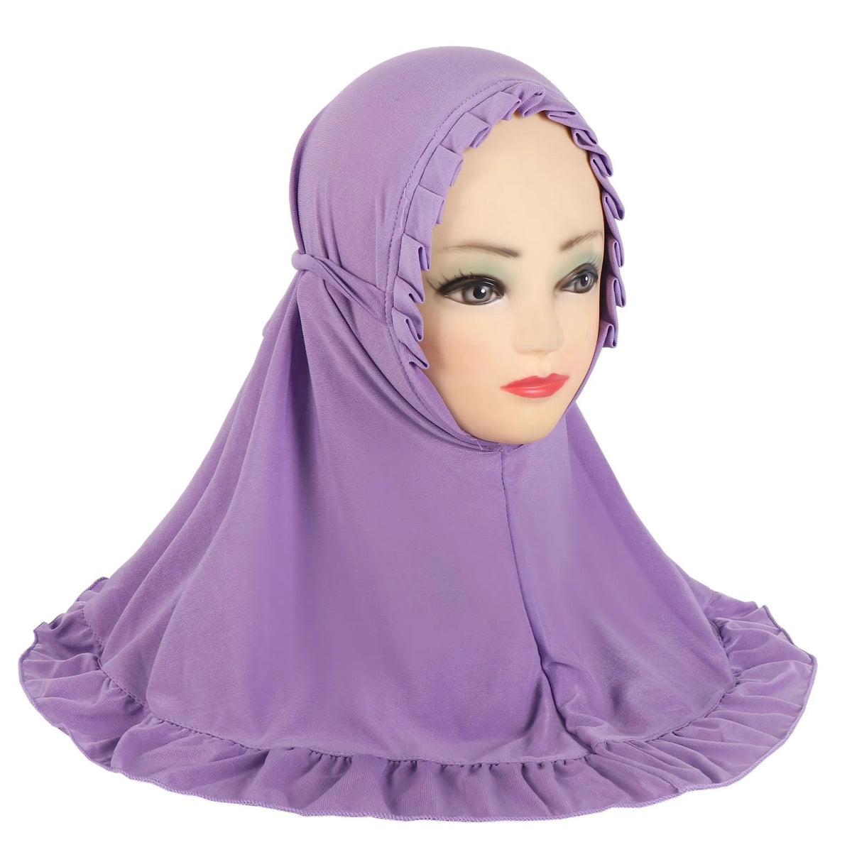 Girls' ice silk ruffled headscarf, monochrome, 55x50x67cm, shown in one of nine colours