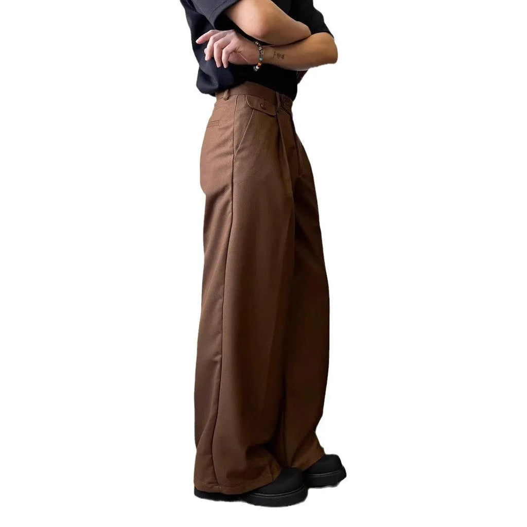 Men's straight-leg trousers with loose wide-leg design in brown or black colour options
