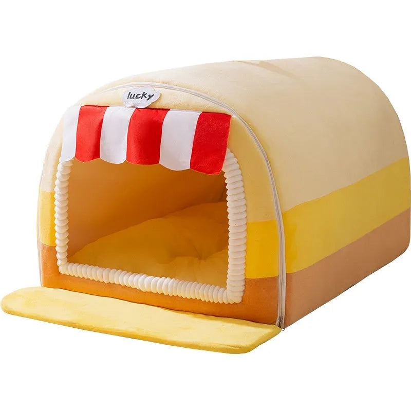 Large painted dog bed with sponge mattress in autumn winter colours