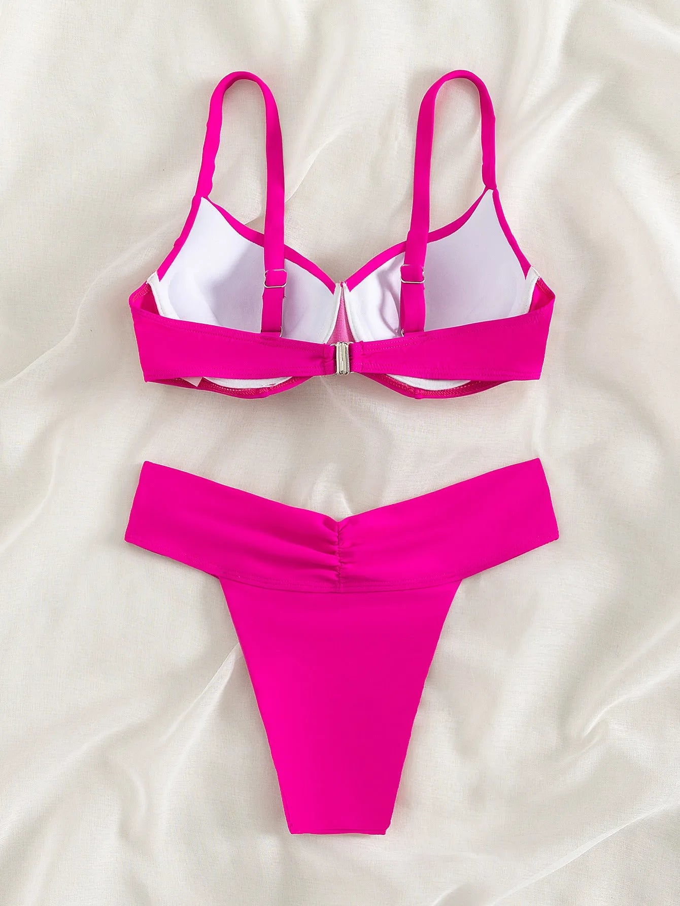 Bikini solid colour swimsuit in fluorescent shades and black, sleeveless design with briefs style for swimming