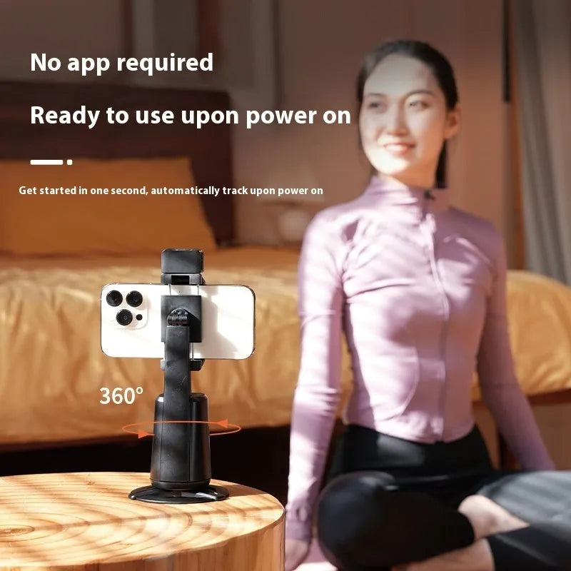 A200 desktop mobile phone bracket with intelligent face tracking and rotating camera head with black ribbon lights