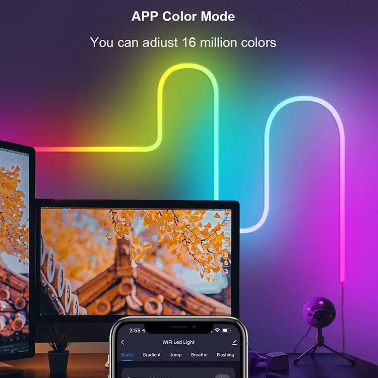 3-metre flexible RGB neon light strip with USB connector and remote control for interior lighting