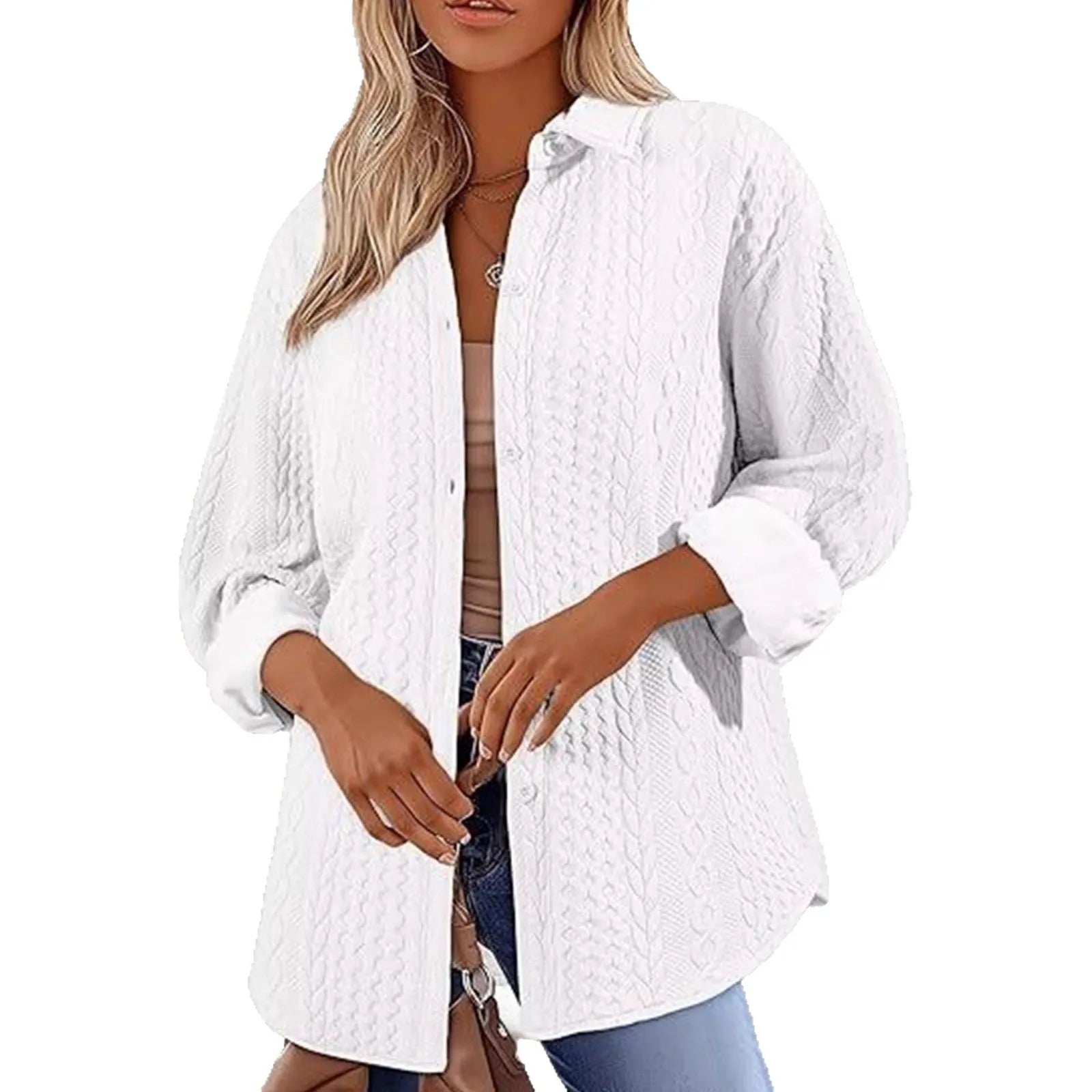 Women's black solid colour long-sleeved polyester knitted cardigan with contrast trim.