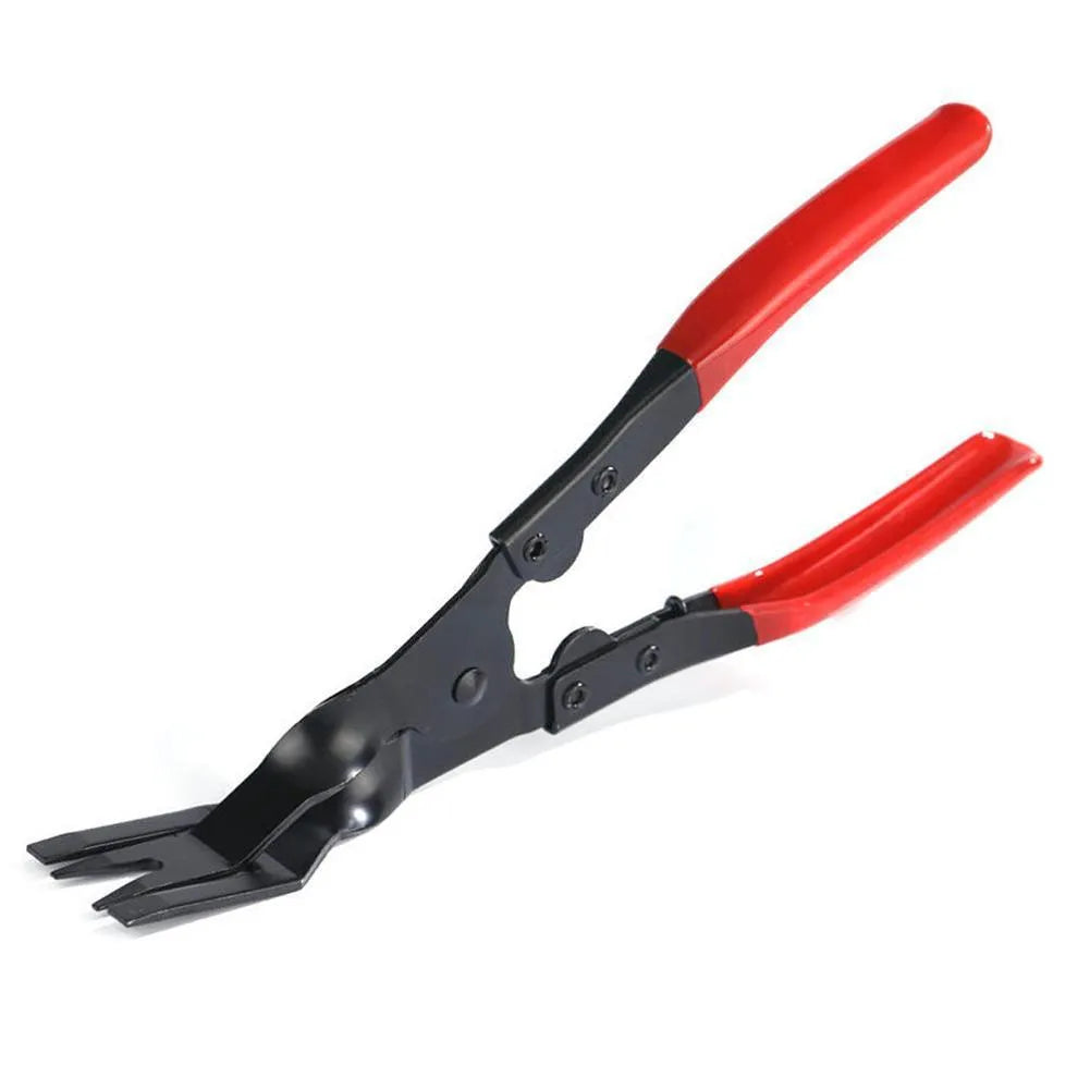 Blue steel car interior clip removal pliers showing 235mm length and 32mm working head