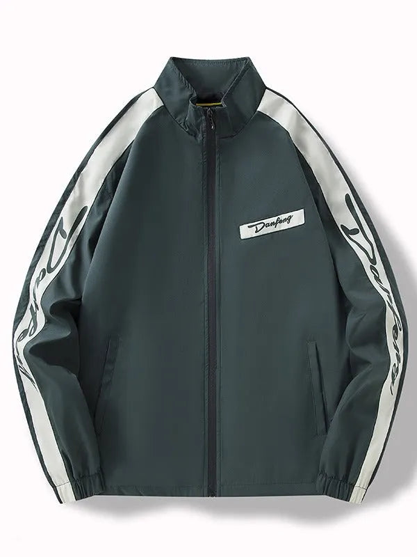 Men's thin loose all-match long sleeve coat with polyester lining, shown in white, dark green, and black, sizes M to 4XL