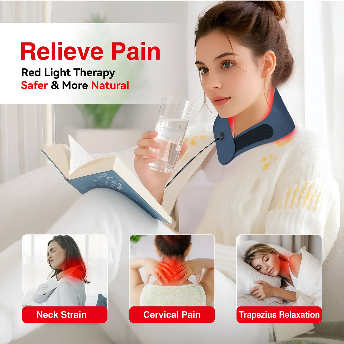 Red light hot compress neck mask with TENS pulse controller for cervical vertebra physiotherapy