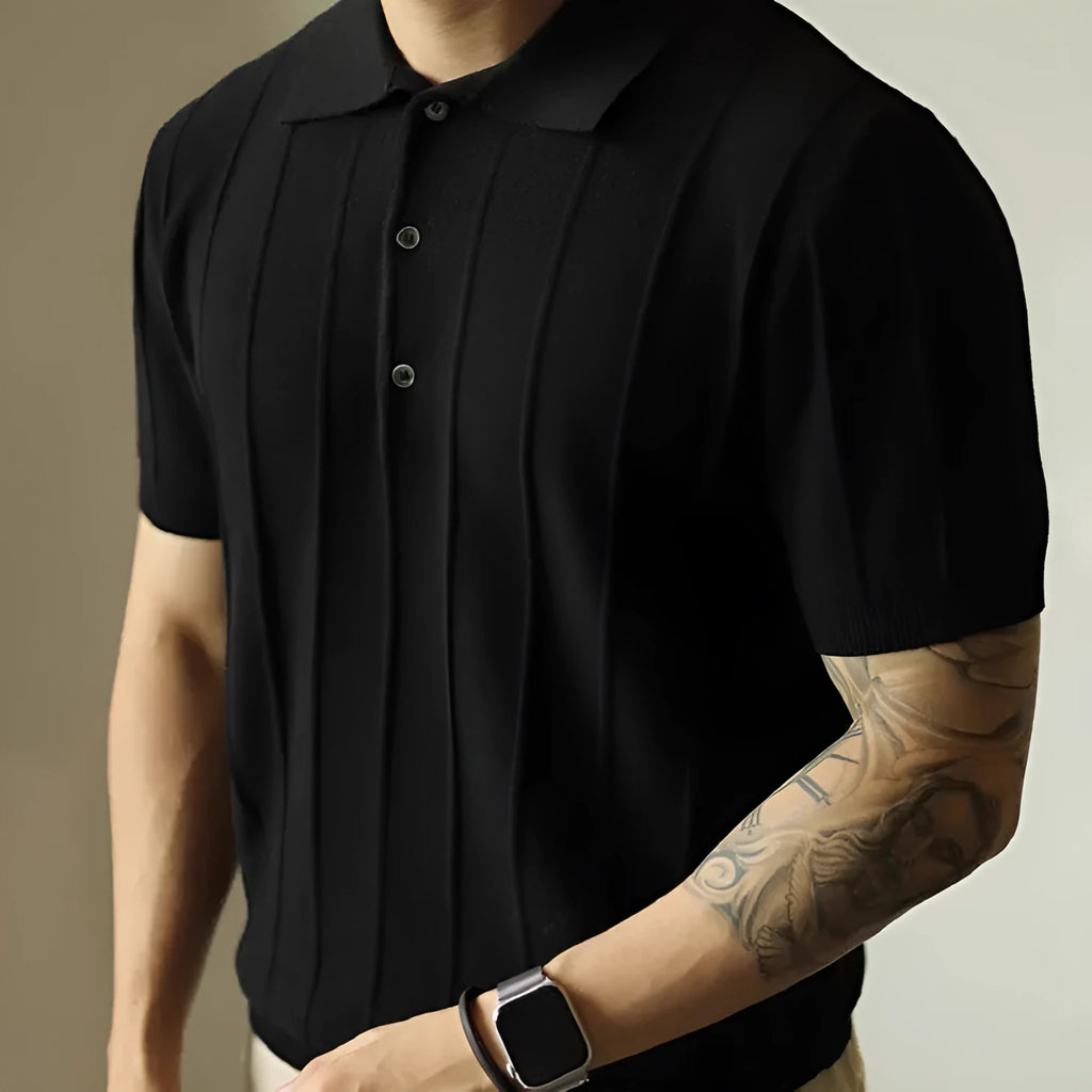 Men's black and white polyester pullover t-shirt, loose-fitting casual top