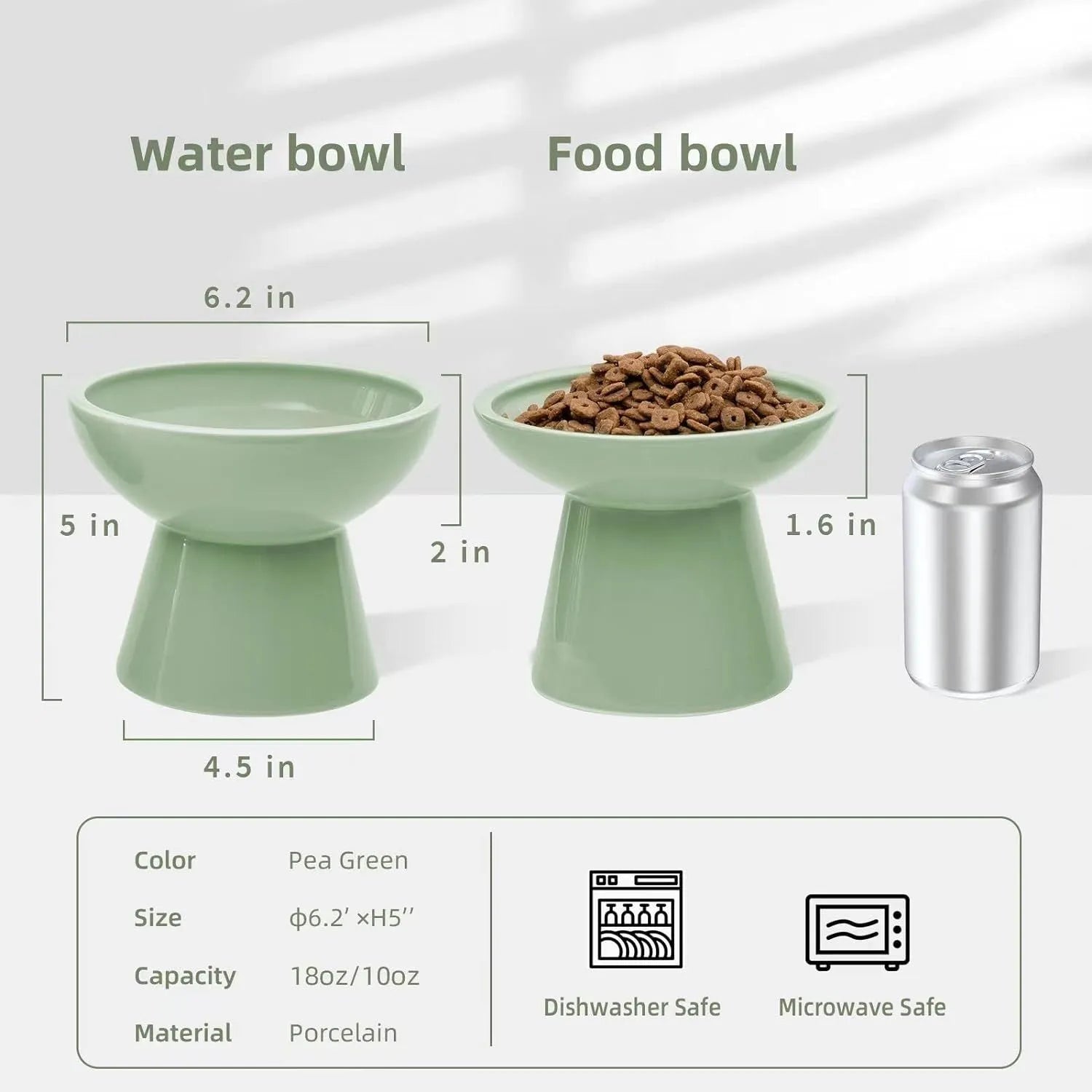 Elevated ceramic cat food and water bowl set with wide 16cm shallow dish design in various colours