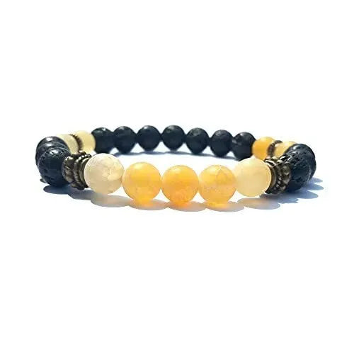 6cm alloy bracelet with natural stone elements in volcanic, tiger eye, or pine wood variations