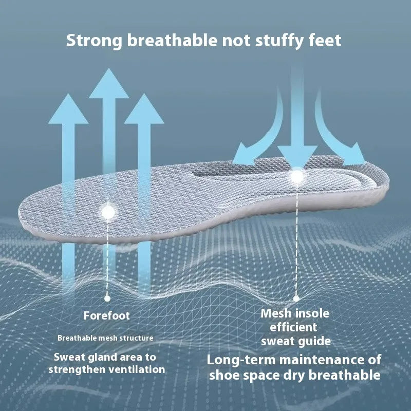 Breathable deodorant sports insoles in grey, black, or orange, with high elasticity and custom sizing for UK 35-46.