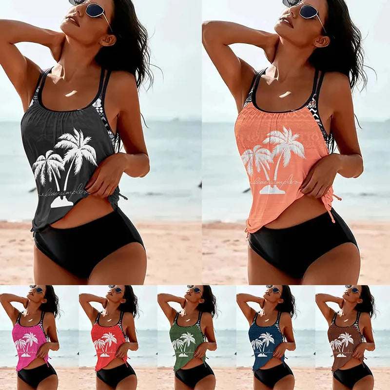 Women's split-leg bikini set in loose fit, available in seven colours like navy blue and pink, sizes S to 2XL for European and American sizing