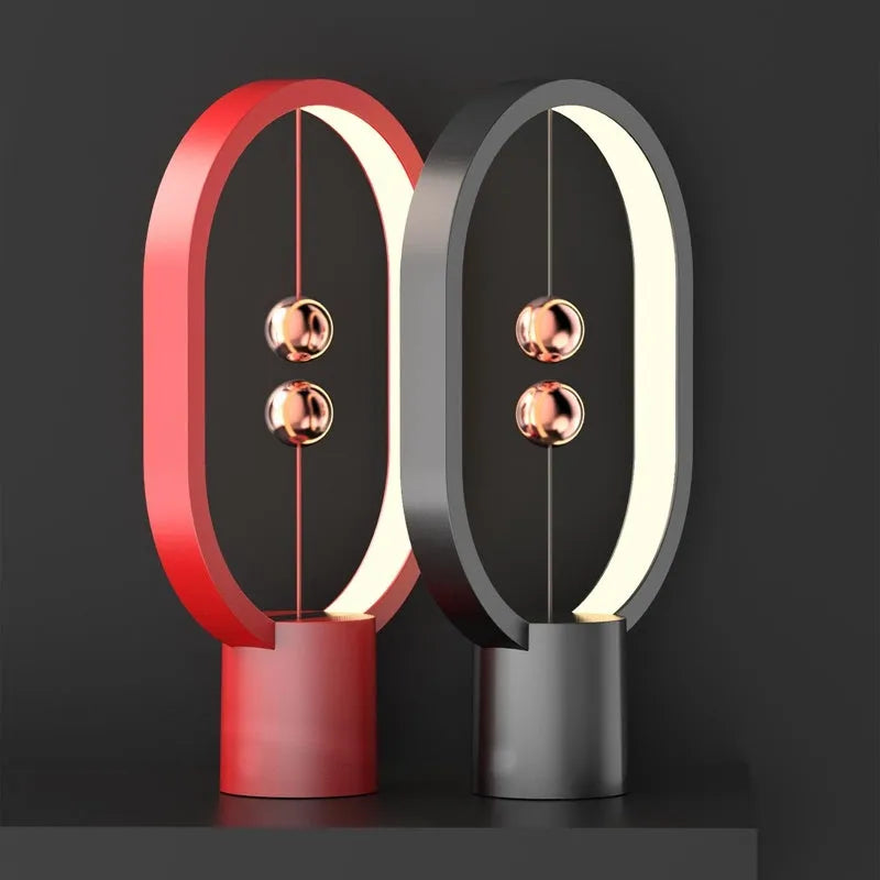 Mini magnetic switch USB LED table lamp with floating switch, plastic shade, available in black, green, pink, red, white, and wooden colour.
