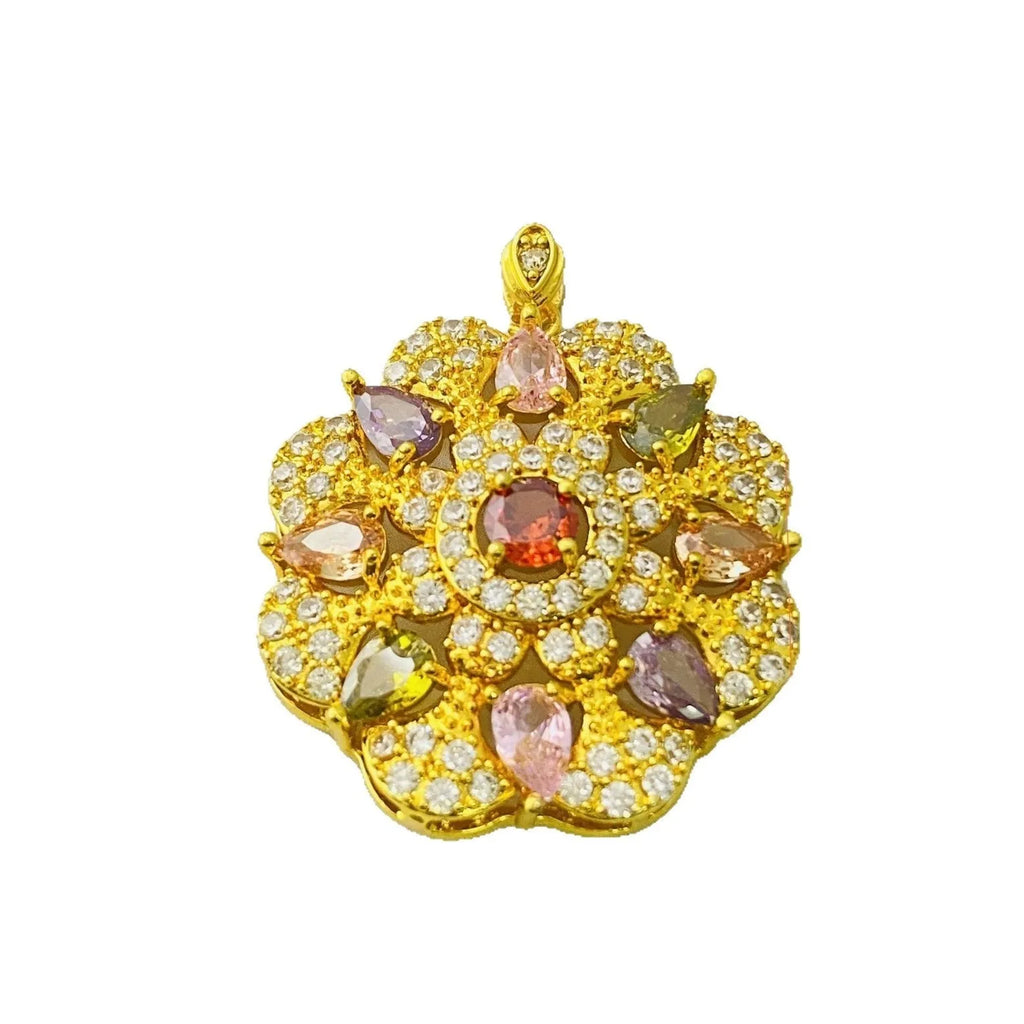 Women's zircon flower pendant necklace with electroplated finish in gold, champagne gold, or platinum colour options