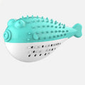 Blue silicone fish-shaped cat chew toy measuring 12.2cm with detailed scale texture for dental stimulation