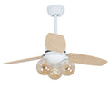 42 inch glass ceiling fan light with wood blades in black, brown or white for living room, bedroom or dining room