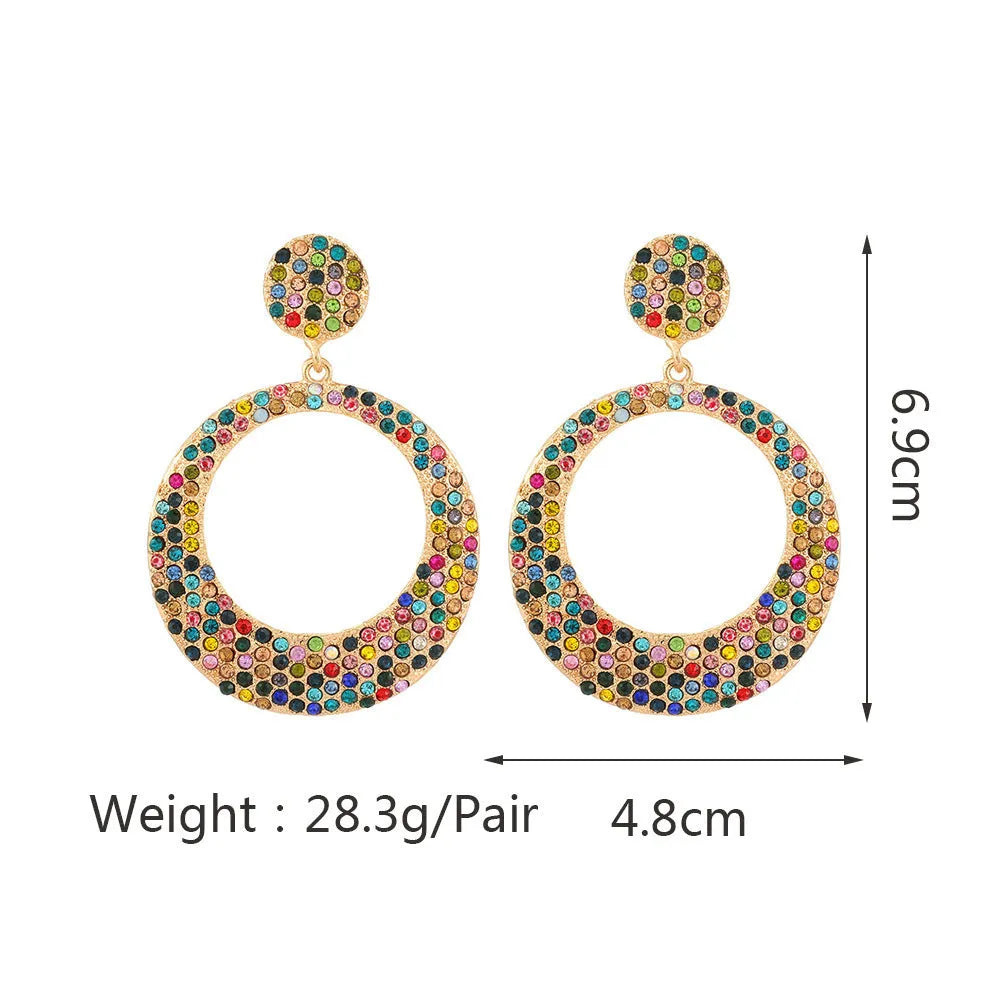 European American fashion metal diamond round colour large pendant earrings with 3-4cm diameter