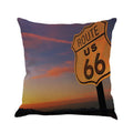 Square linen blend cushion cover with scenic landscape pattern, shown in one of six available colours