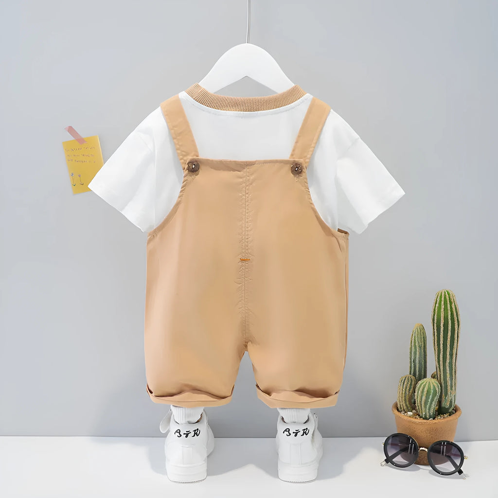 Children's cotton overalls with cartoon straps in yellow, Korean-style summer romper for babies