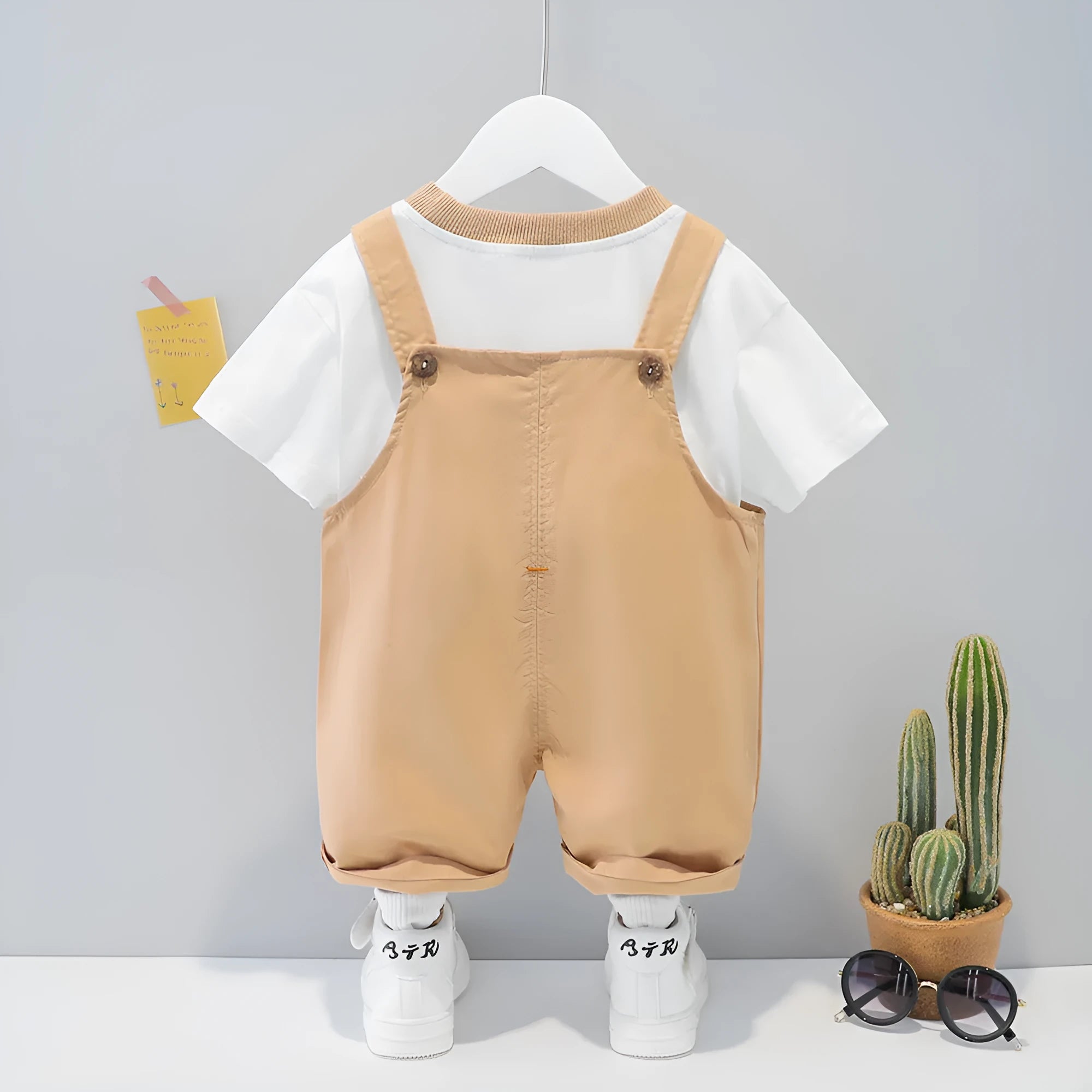 Children's cotton overalls with cartoon straps in yellow, Korean-style summer romper for babies