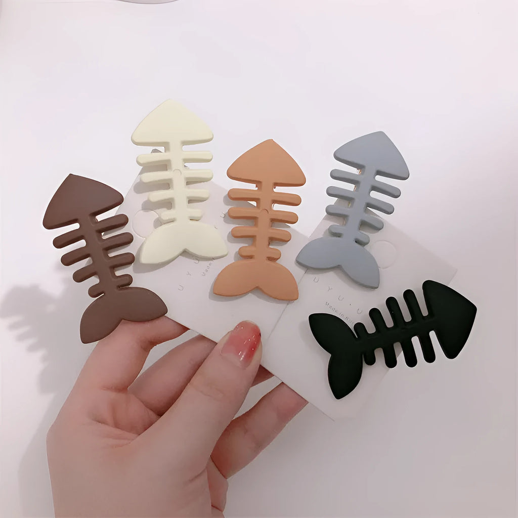 Plastic resin fishbone barrette duckbill hair clip in khaki beige black brown grey colours