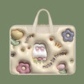 Inflatable laptop bag with hanging loop in PU leather showing cat beige design