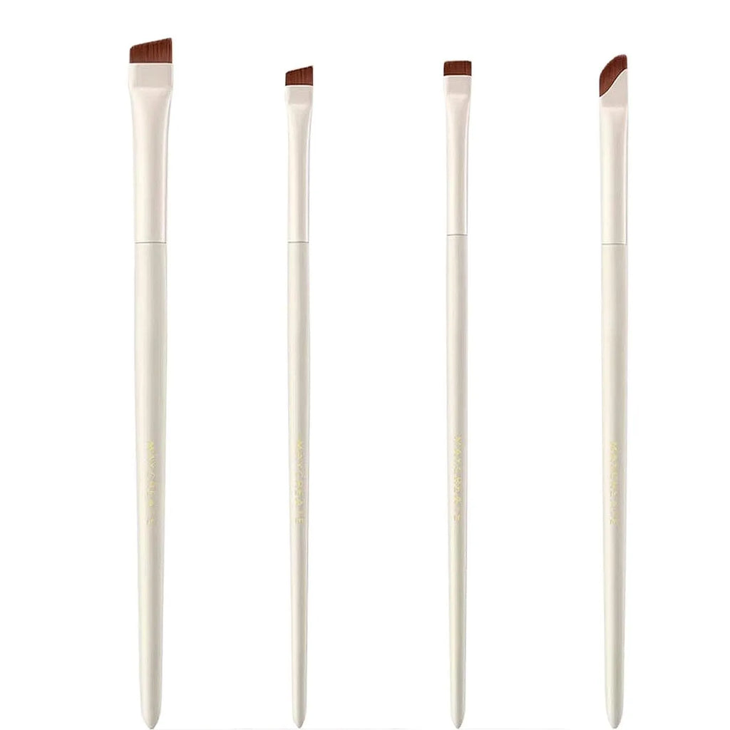 Four angled eyeliner and eyebrow brushes with ultra-thin tips in leather case