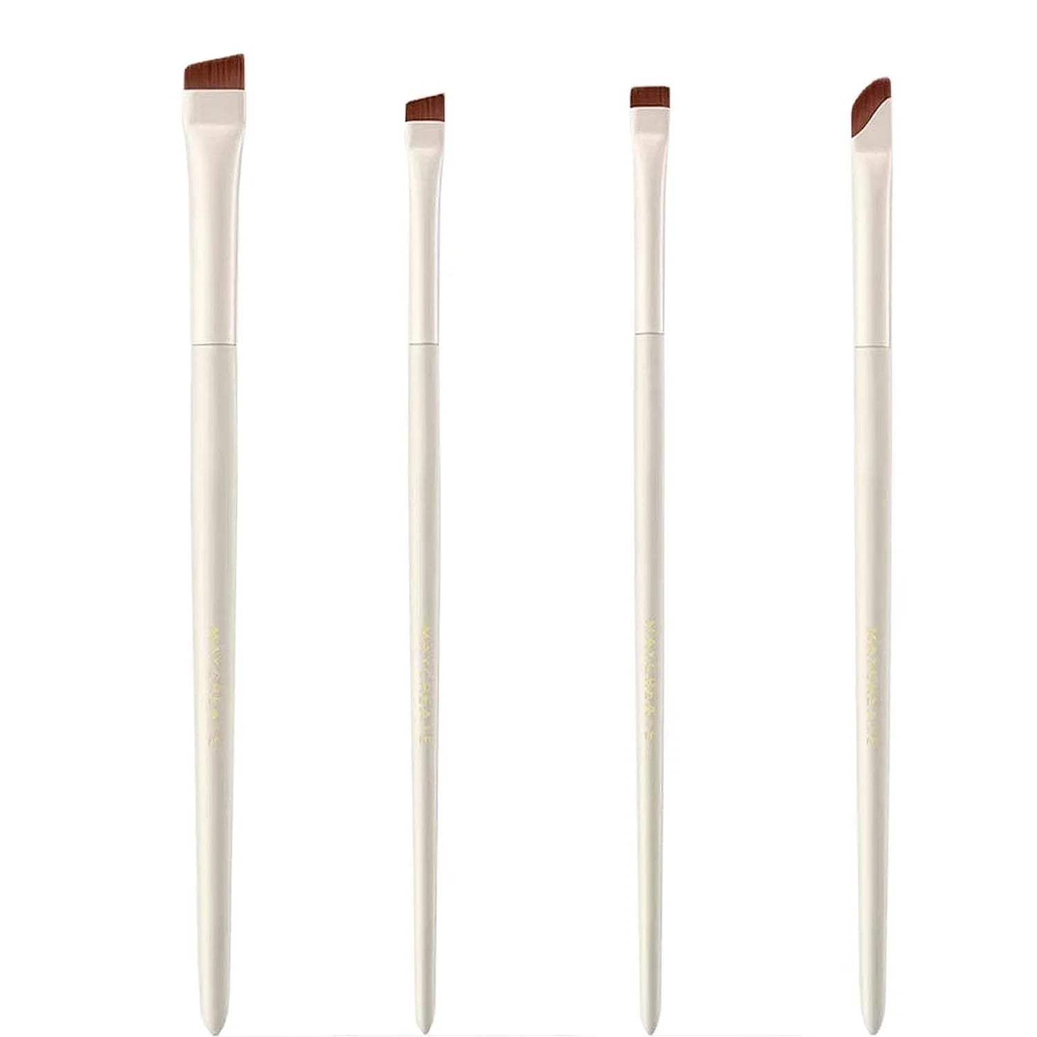 Four angled eyeliner and eyebrow brushes with ultra-thin tips in leather case