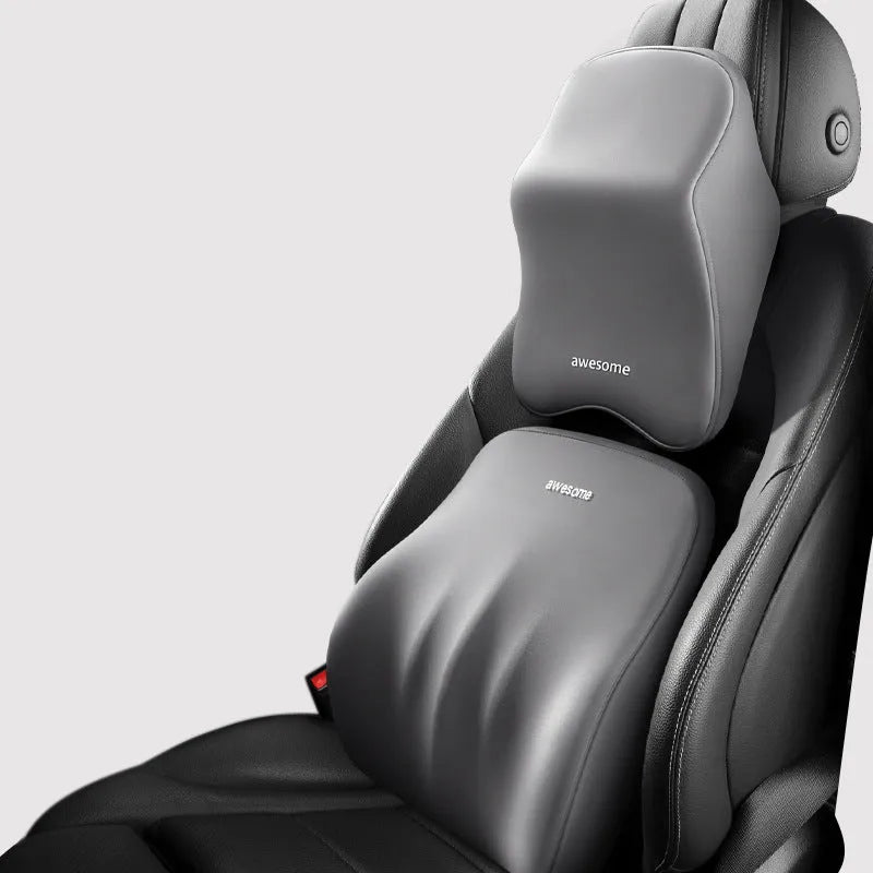 Memory foam car seat lumbar support pillow and headrest cushion with geometric pattern