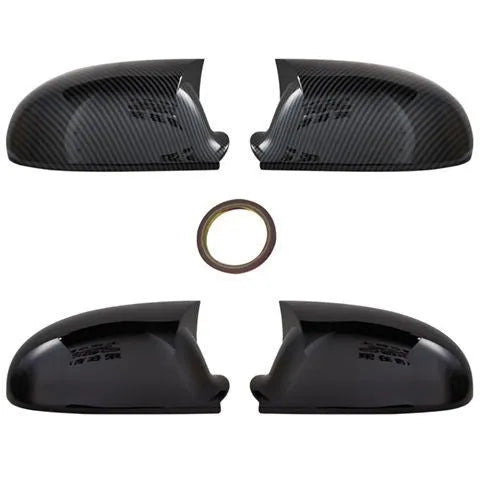 Bright black plastic mirror reflector shell pair for a Volkswagen Sagitar car.
