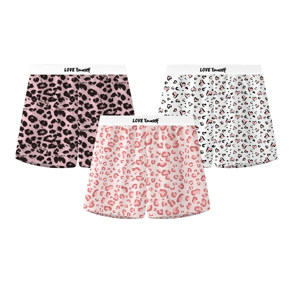 Men's leopard print boxer briefs in woven Ice Silk fabric with quick-drying sports functionality