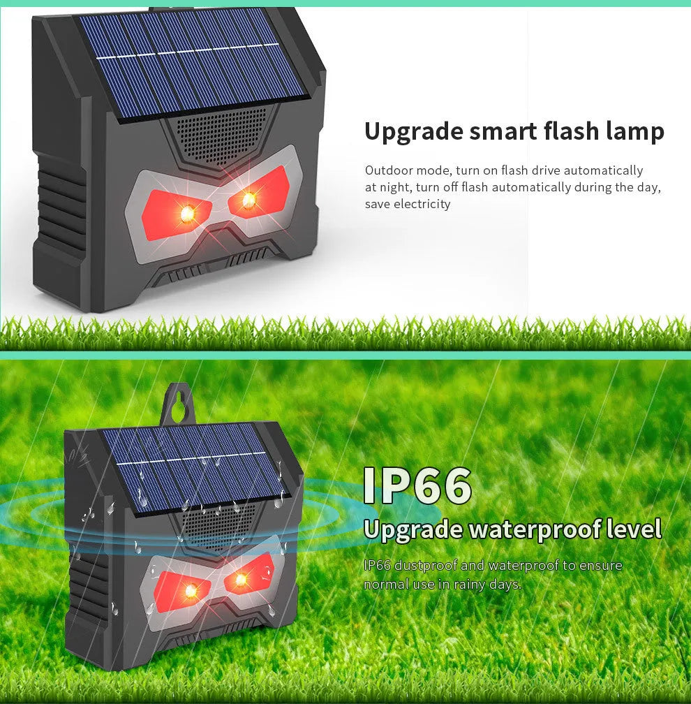 Black animal-shaped solar-powered ultrasonic pest repeller for garden protection