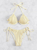 Women's split bikini swimsuit with steel bracket underwire in apricot colour, size M, for swimming.