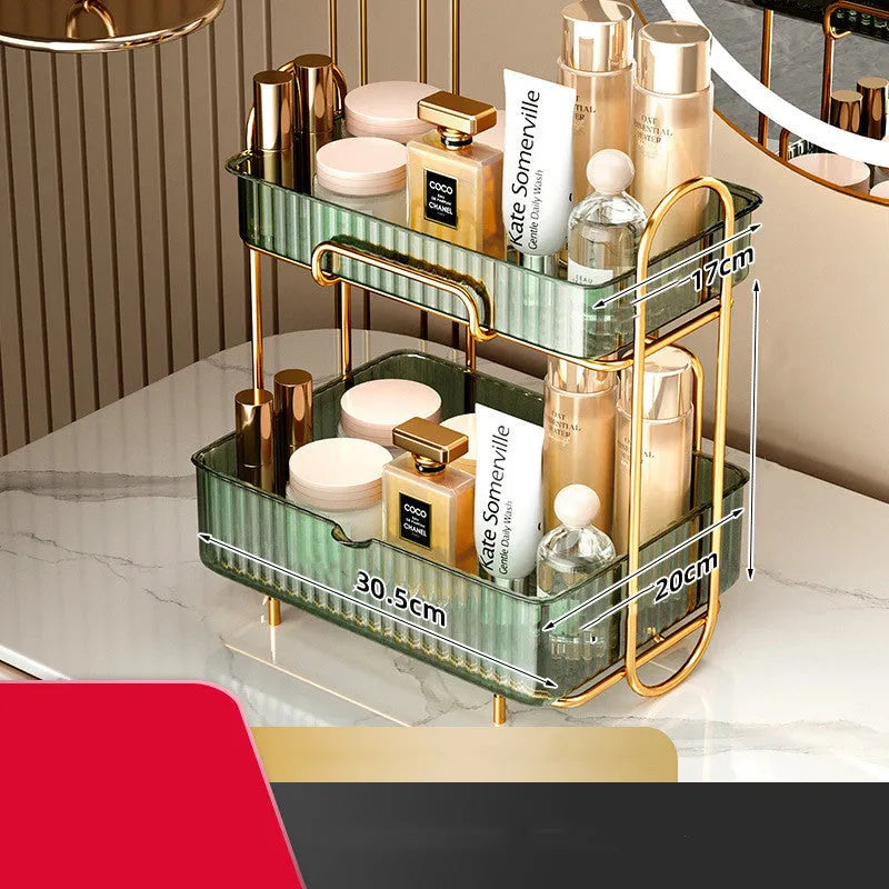 Iron and PET cosmetic shelf 30.5x20x35.5cm in transparent, amber, or light green for bathroom storage