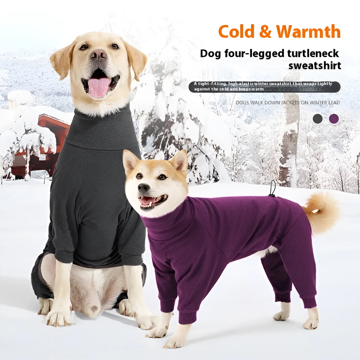 Dark grey polar fleece dog clothes with four legs and high collar design for winter wear