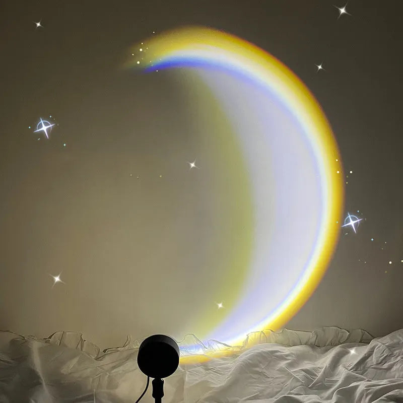 Scandinavian moon lamp with USB cable showing 360° rotation adjustment