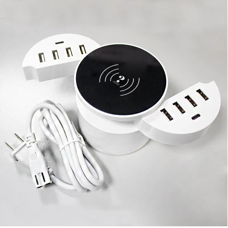 Ceramic white circular wireless phone charger with UK, EU and US adapters