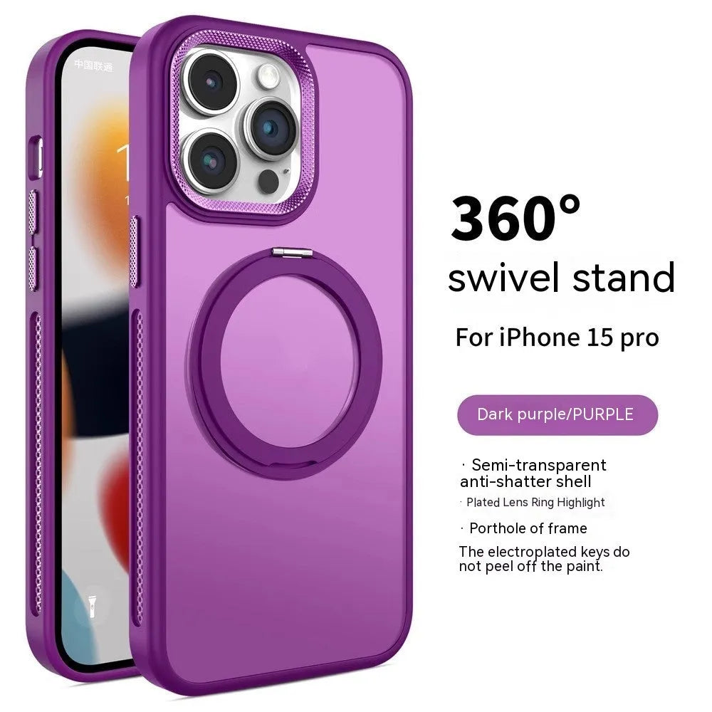 Frosted silicone magnetic iPhone case with rotating bracket in deep sea blue colour