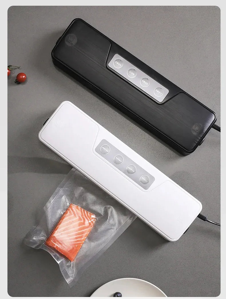 White automatic vacuum sealer machine with compact design for kitchen food preservation
