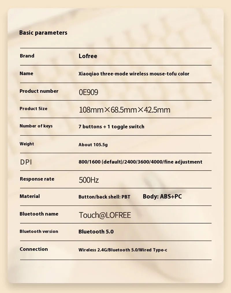 Xiaoqiao wireless computer mouse in tofu colour with ergonomic design and adjustable 4000dpi resolution