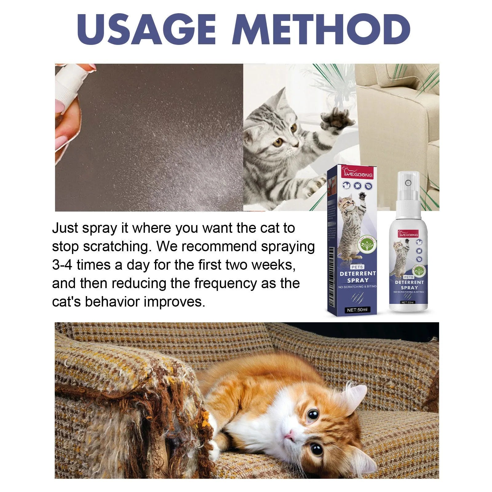 50ml pet anti-scratch spray bottle for dogs and cats to protect doors and sofas