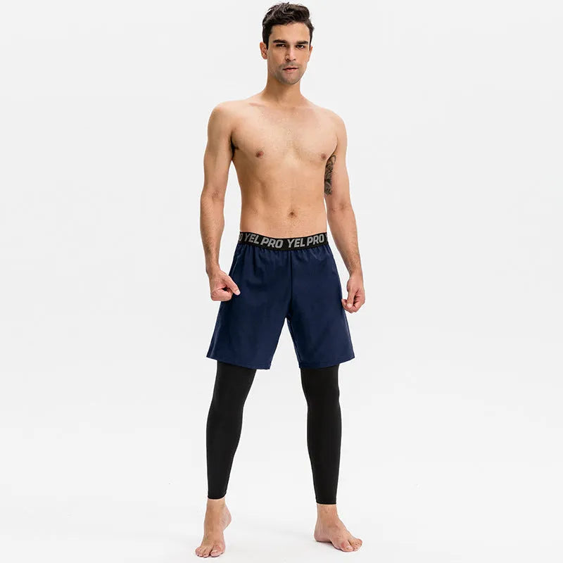 Men's grey quick-drying high-elasticity fitness tights for running and gym workouts