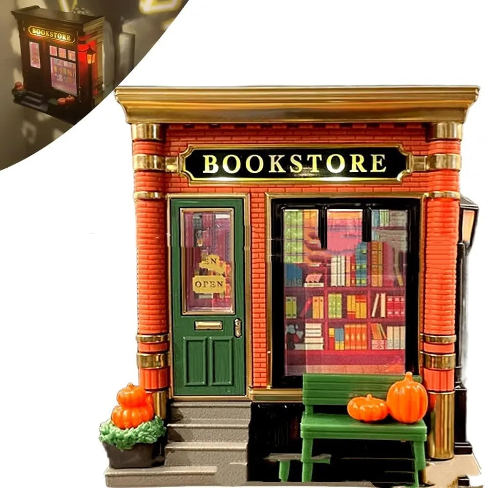 10cm tall resin Christmas house night lamp ornament with cartoon-style design and LED lighting